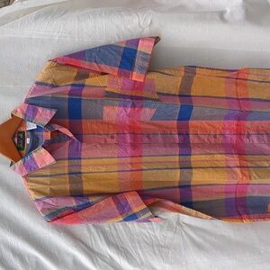 Paulo Conti Shirt Blue Pink Casual Button Down Shirt Plaid Medium